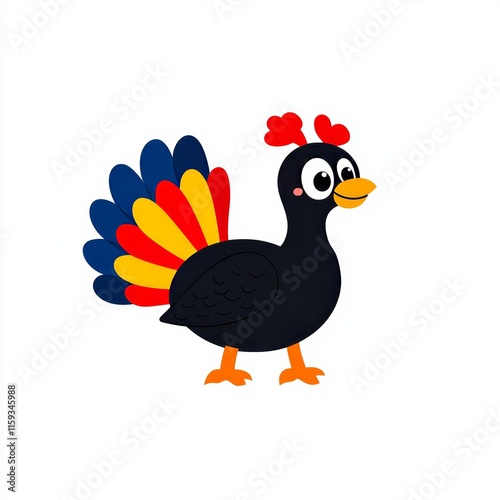 An animal featuring a red beak and feathers that look like a cartoon cockerel. photo