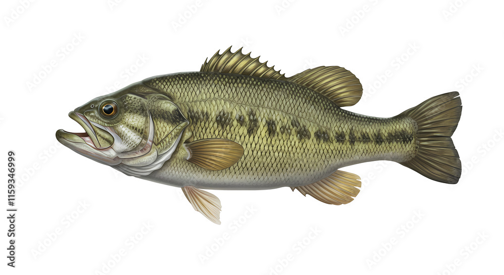 Fototapeta premium Large Mouth Bass Fish, Swimming Water Animal, Swim Nature Wildlife Image, Isolated Transparent PNG