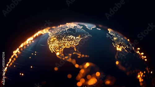 Network lights glowing on digital Earth globe, abstract world rotation, tech data connectivity
