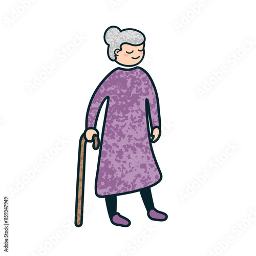 Vector Colorful Cartoon Illustration of a Elderly Woman Isolated on White Background