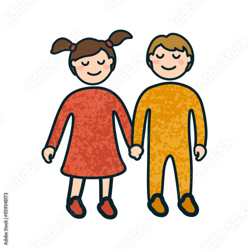 Vector Colorful Cartoon Illustration of a Little Boy and Girl Isolated on White Background