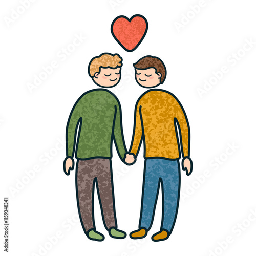 Vector Colorful Cartoon Illustration of Homosexual Couple Isolated on White Background