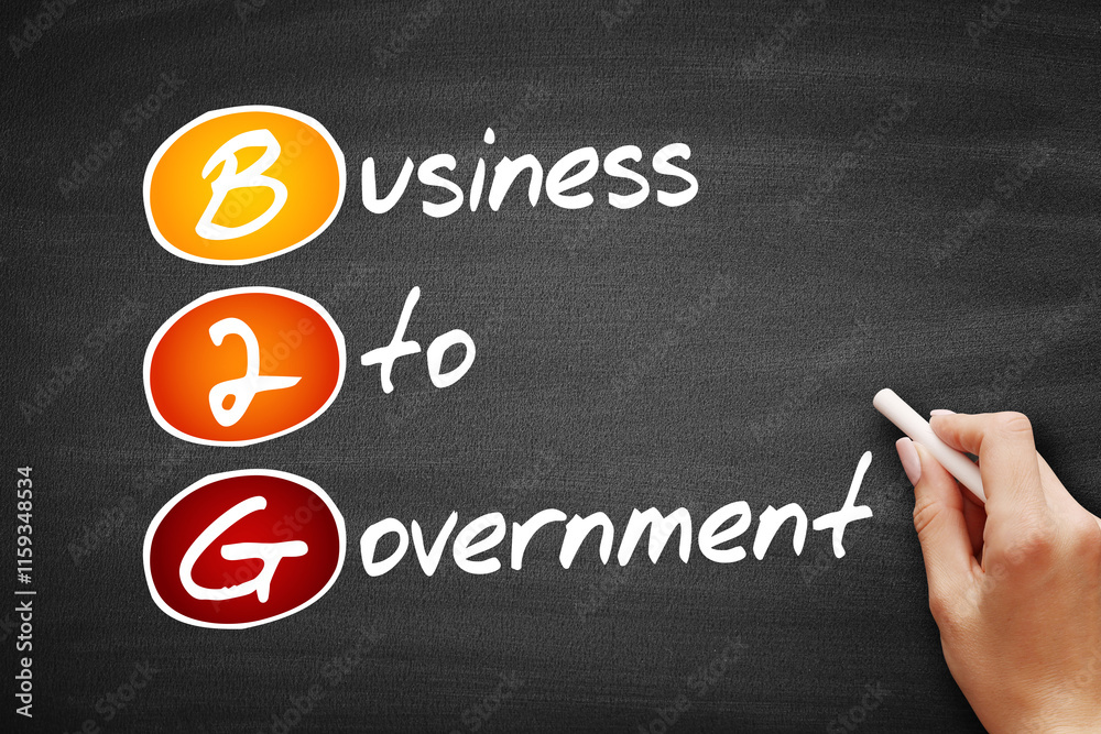 B2G - Business To Government acronym, business concept on blackboard B2G - Business To Government acronym, business concept on blackboard