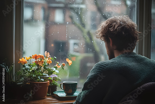 Universal portrayal of human loneliness and introspection, individuals of all ages gazing through windows, reflecting on emotions, isolation, solitude, suitable for all seasons and themes photo