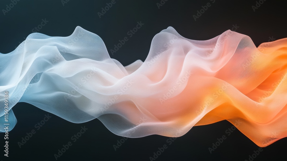 Fototapeta premium Abstract flowing fabric texture with soft gradient colors in motion, showcasing elegance and fluidity against a dark background for creative design applications