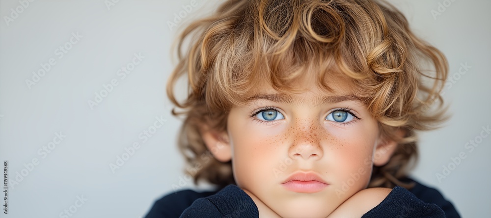 Boy with blue eyes and red spots on his face Boy with blue eyes and red spots on his face