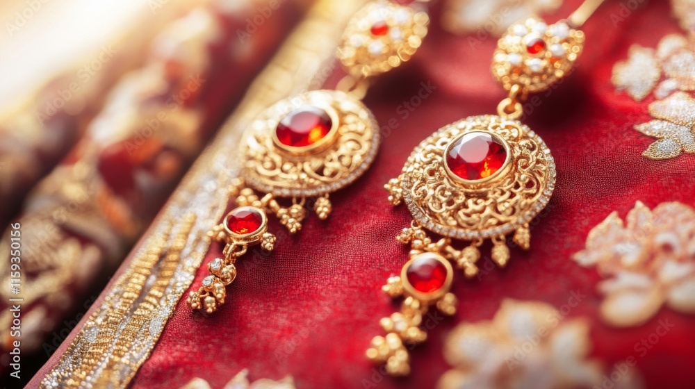 Elegant Gold Earrings Adorned With Red Gems Elegant Gold Earrings Adorned With Red Gems