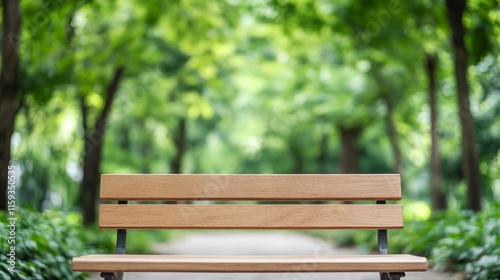 Fototapeta Naklejka Na Ścianę i Meble -  Wooden bench is empty in a park
