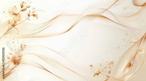 Golden Soft Curves with Tiny Flora Accents on Light Background
