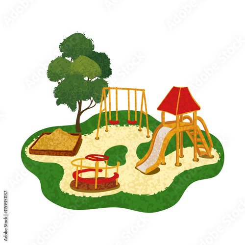 Vector Colorful Cartoon Illustration of Playground Isolated on White Background
