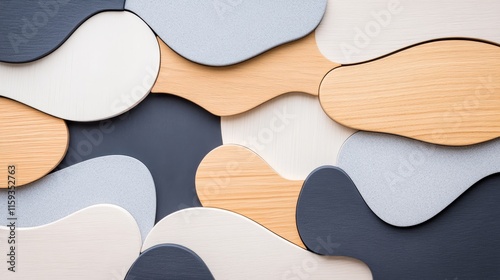 Wallpaper Mural Abstract composition of curved wooden and textured panels in neutral colors, creating a modern and artistic background perfect for interior design or branding projects. Torontodigital.ca