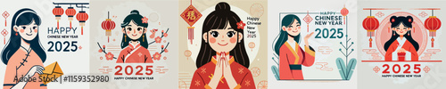 Vector image of girl celebrating Chinese New Year
