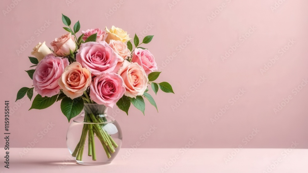 Obraz premium A vase filled with vibrant pink and white roses on a table