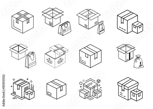 Box Package Iine art vector Icon sat illustration isolated on white background.