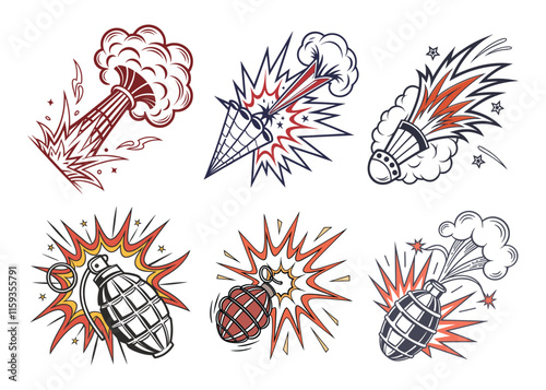 Explosion vector sat illustration isolated on white background.