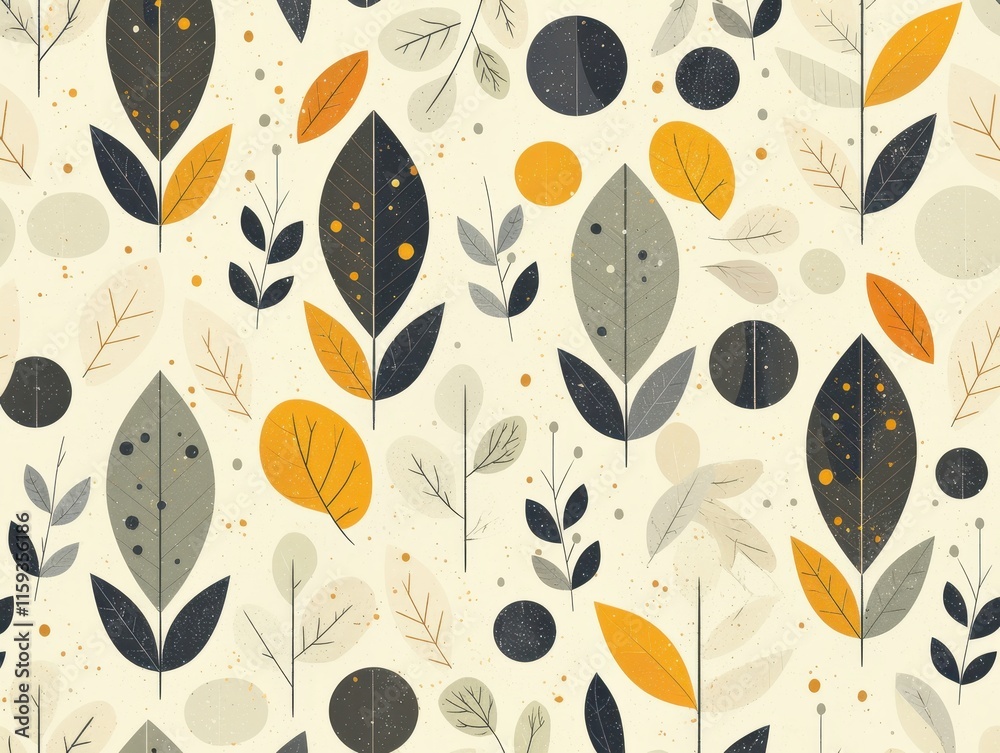 A decorative pattern featuring leaves and circles in earthy tones. A decorative pattern featuring leaves and circles in earthy tones.
