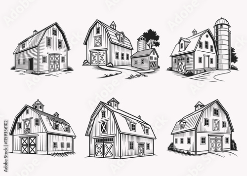 Farm building vector sat illustration isolated on white background.