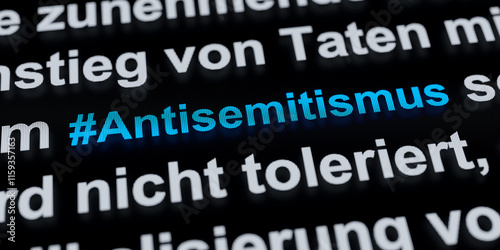 Antisemitismus (Antisemitism), , hashtag or posting on social media, texts or the breaking news. Incitement and violence against Jewish or non-Jewish individuals.