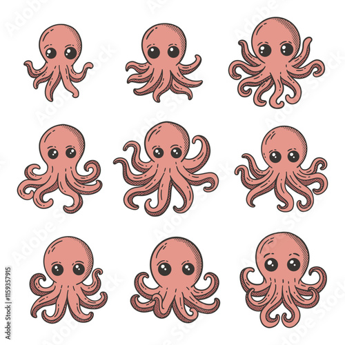 Cute Octopus Doodle Style Illustration