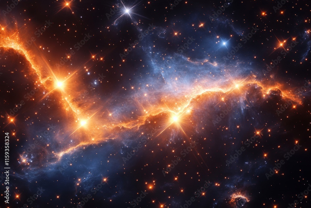 Dreamlike stardust trails dissolve into radiant luminous cosmic patterns., Generative AI