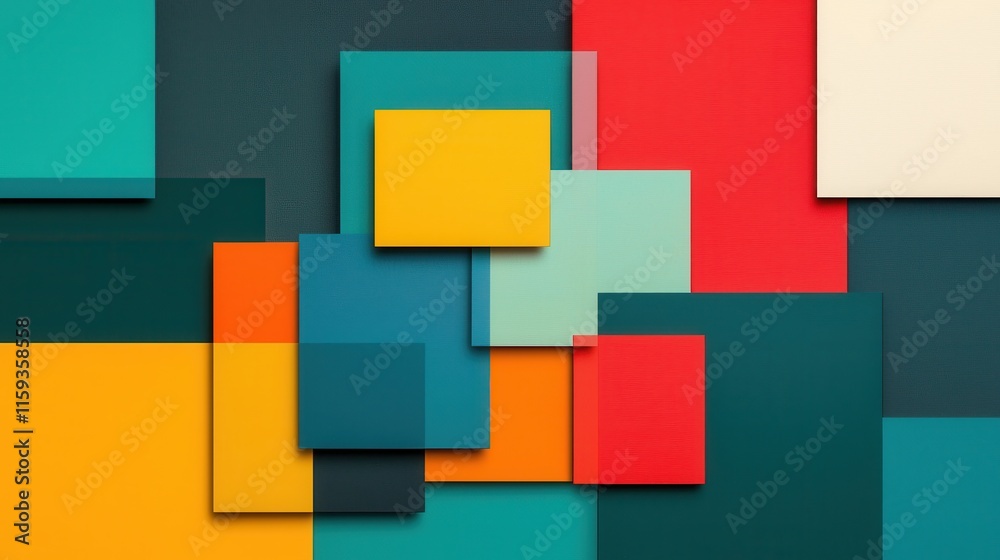 Colorful Geometric Composition of Squares and Rectangles on a Vibrant Background of Vivid Hues Colorful Geometric Composition of Squares and Rectangles on a Vibrant Background of Vivid Hues