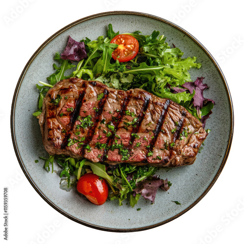 Delicious Plate of Steak with Salad Isolated on a Transparent Background 