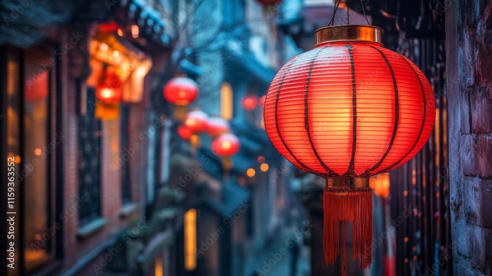 Illuminated Red Lanterns Adorn A Chinese Alleyway Illuminated Red Lanterns Adorn A Chinese Alleyway
