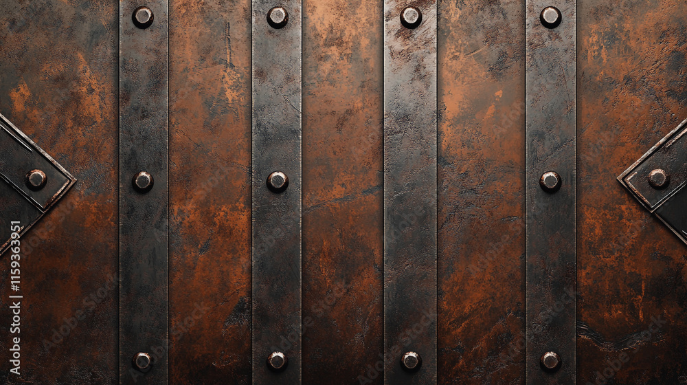 Detailed close-up of weathered metal and wood structure with bolts and rivets Detailed close-up of weathered metal and wood structure with bolts and rivets