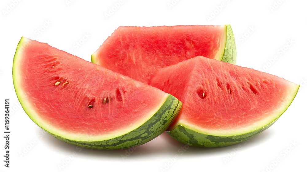 Three slices of ripe watermelon on a white background. Three slices of ripe watermelon on a white background.