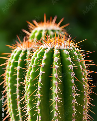 Lush green cactus with vibrant spines, showcasing nature resilience and beauty photo