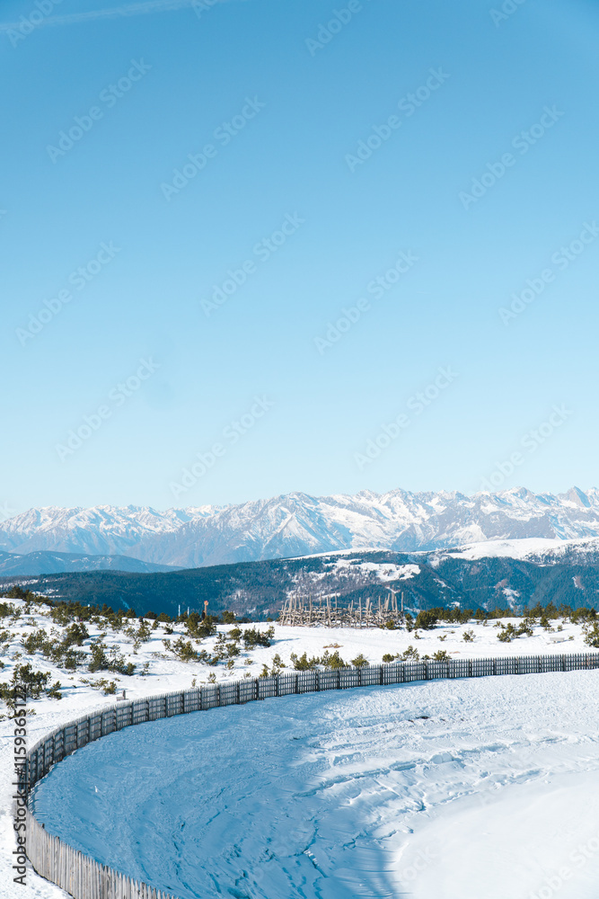 Obraz premium Pretty snow day at Rittner Horn in Ritten, South Tyrol, Italy. People 