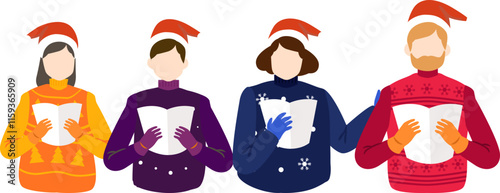 Christmas carolers in festive sweaters