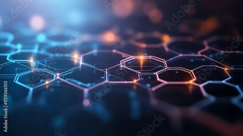 Abstract Technology Background with Glowing Hexagonal Structures and Bokeh Effect for Digital Innovations and Modern Science Concepts
