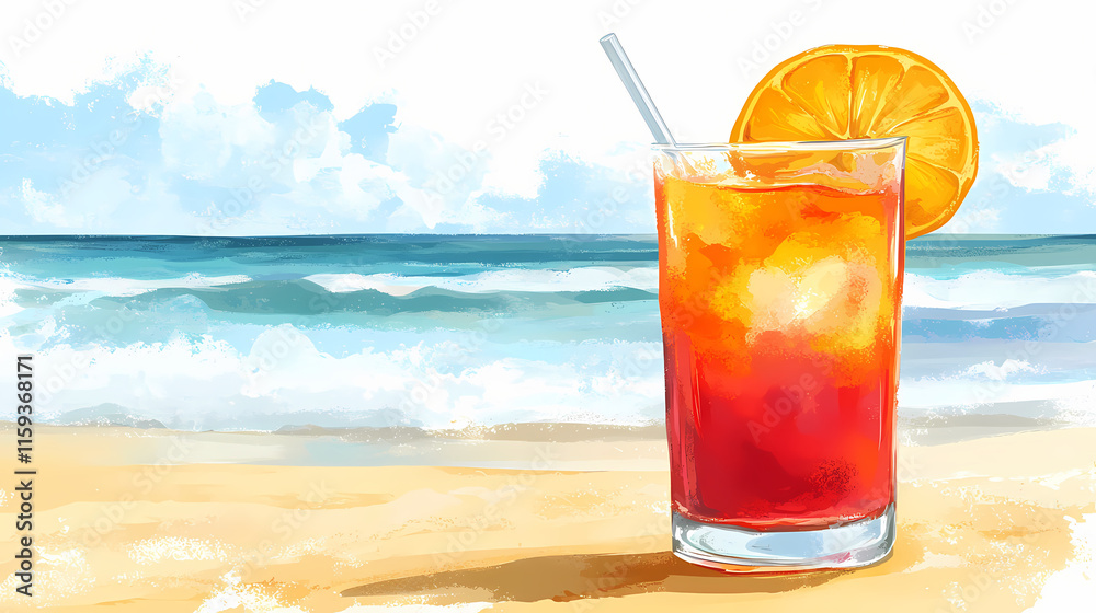 Summer drink on the beach isolated with white highlights, png. Seabreeze. Illustration Summer drink on the beach isolated with white highlights, png. Seabreeze. Illustration