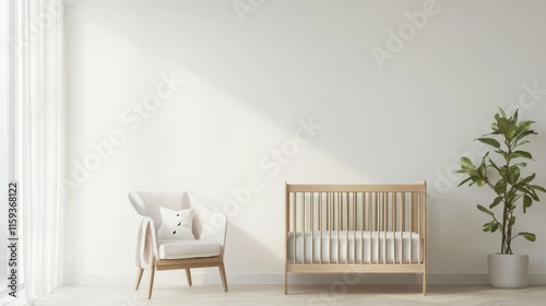 Minimalist modern nursery with clean, serene design. Featuring neutral tones and sleek furnishings