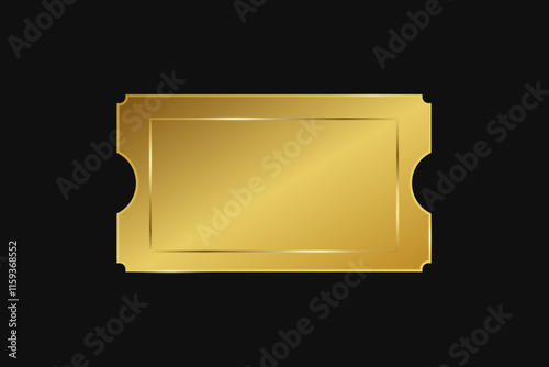 A golden elegant coupon. An elite ticket. Invitation to a party, cinema, concert, event, festival