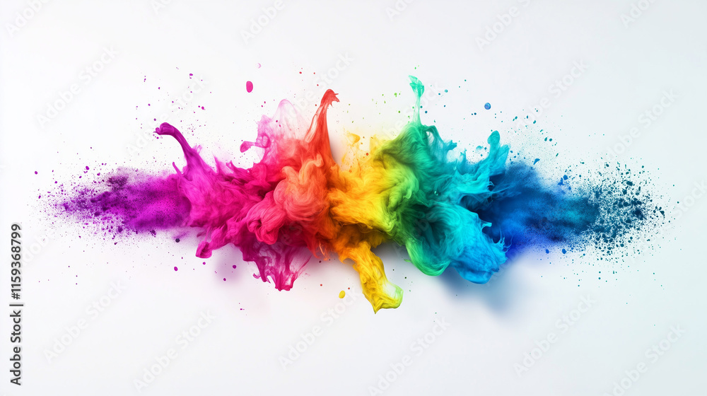 Fototapeta premium Vibrant explosion of colorful powder in motion on white background