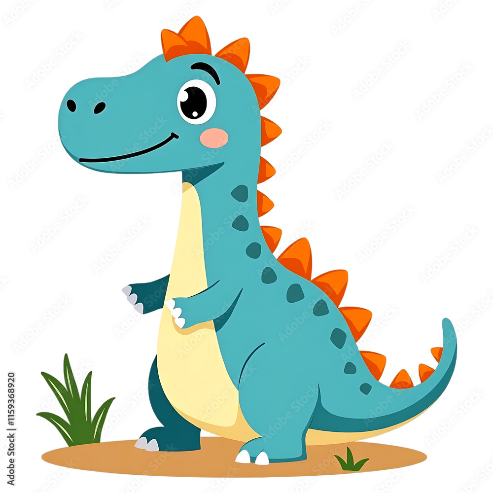 Naklejka premium Cute cartoon dinosaur character isolated on transparent background.