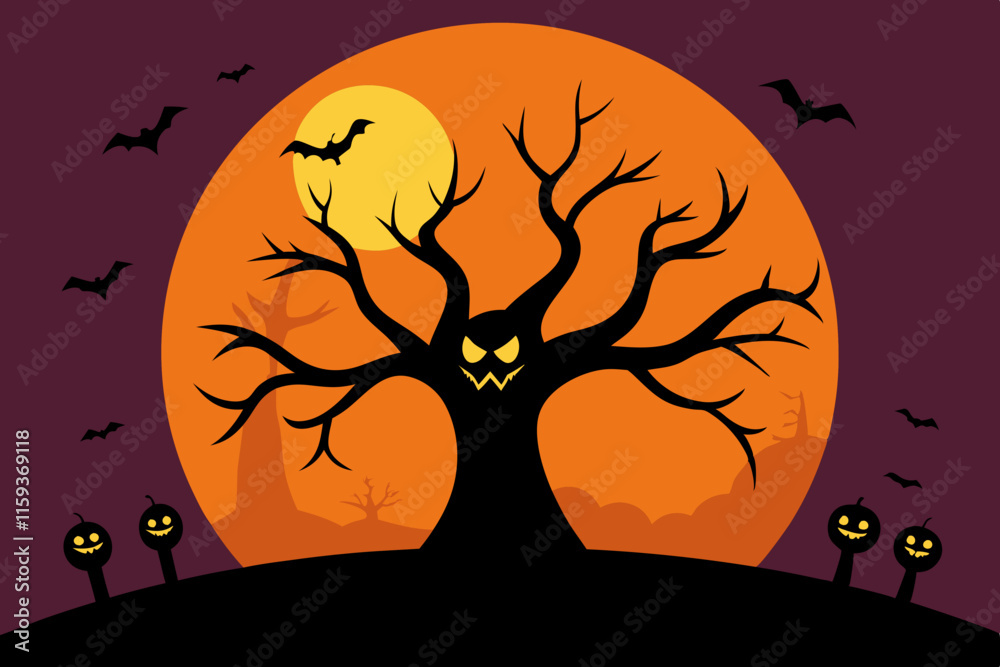 Haunting Halloween Tree Background Vector Illustration Haunting Halloween Tree Background Vector Illustration