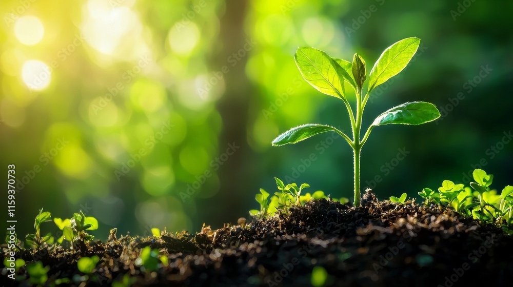 Young green seedling growing in sunlight