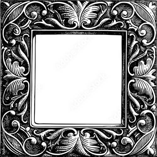 Ornate vintage frame with intricate leaf patterns and empty space for personalization