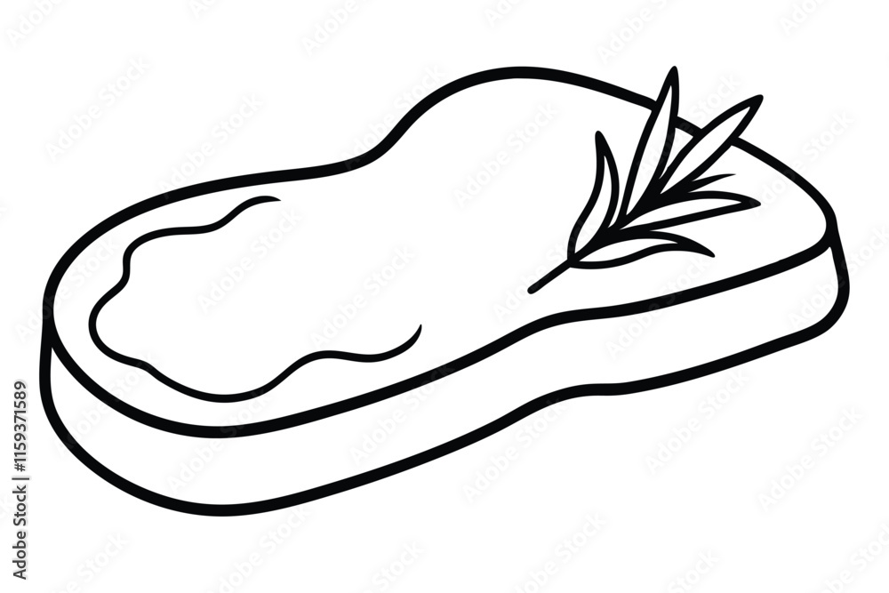 Beef steak served with rosemary line art vector illustration Beef steak served with rosemary line art vector illustration