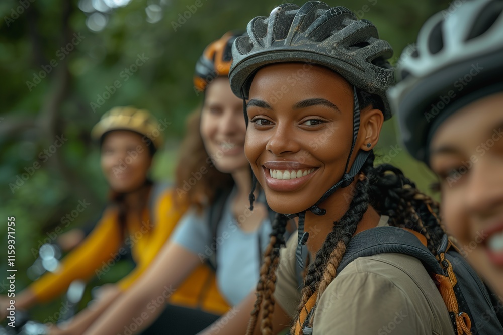 A joyful group of friends enjoying a fun biking adventure together in nature, showcasing friendship and outdoor activity. A joyful group of friends enjoying a fun biking adventure together in nature, showcasing friendship and outdoor activity.