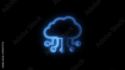 Animation of cloud smart information network glowing line icon with hi-tech digital data connection system animation