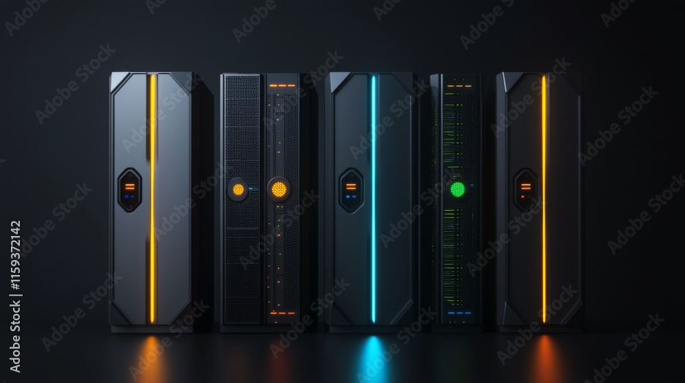 Futuristic Server Racks in a Dark Data Center Futuristic Server Racks in a Dark Data Center