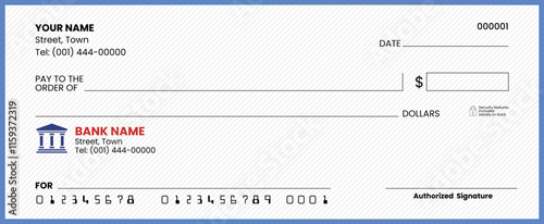 Generic Blank Bank Check Template: American Cheque Vector Design