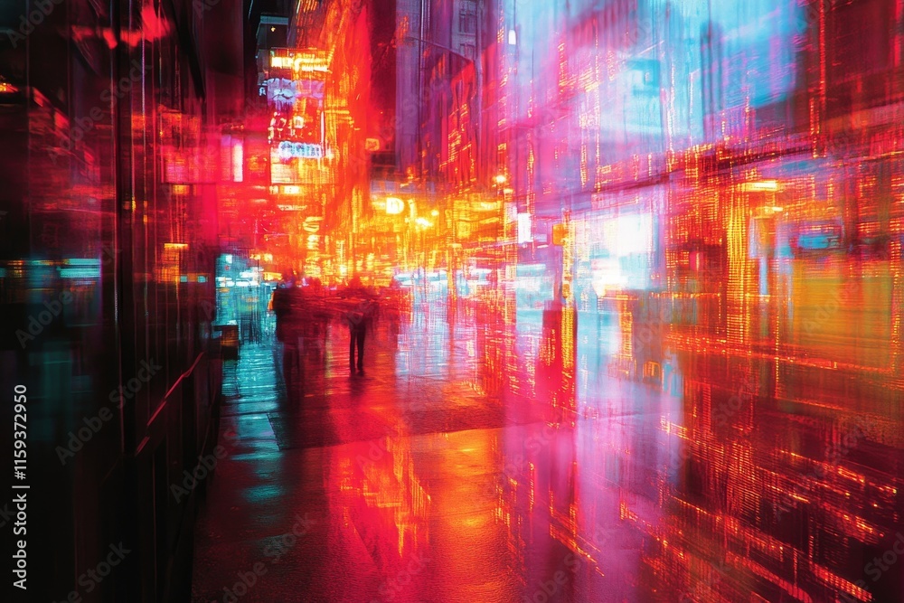 Fototapeta premium Electric neon patterns dissolve into radiant surreal shapes and textures., Generative AI