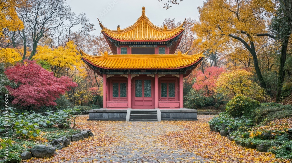 Autumnal Garden Pavilion Peaceful Fall Landscape Autumnal Garden Pavilion Peaceful Fall Landscape