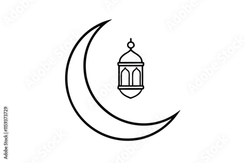 Crescent with lamp icon line art ramadan festival related vector