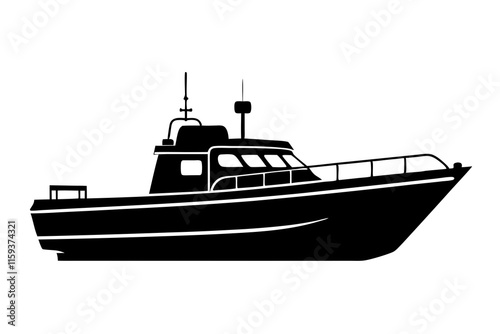 Rescue Boat Silhouette Icon on White Background